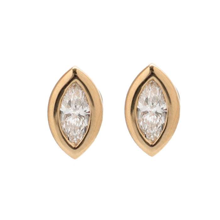 Marquise Bezel 14K (18K Custom) Lab Diamond Yellow Gold Stud Earrings