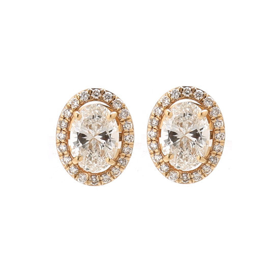 Halo 14K (18k custom) Lab  Diamond Yellow Gold Stud Earrings