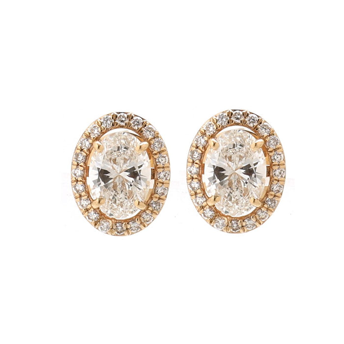 Halo 14K (18k custom) Lab  Diamond Yellow Gold Stud Earrings