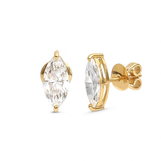 Marquise Cut 14K (18k Custom)  Grown Diamond Yellow Gold Solitaire Stud Earrings