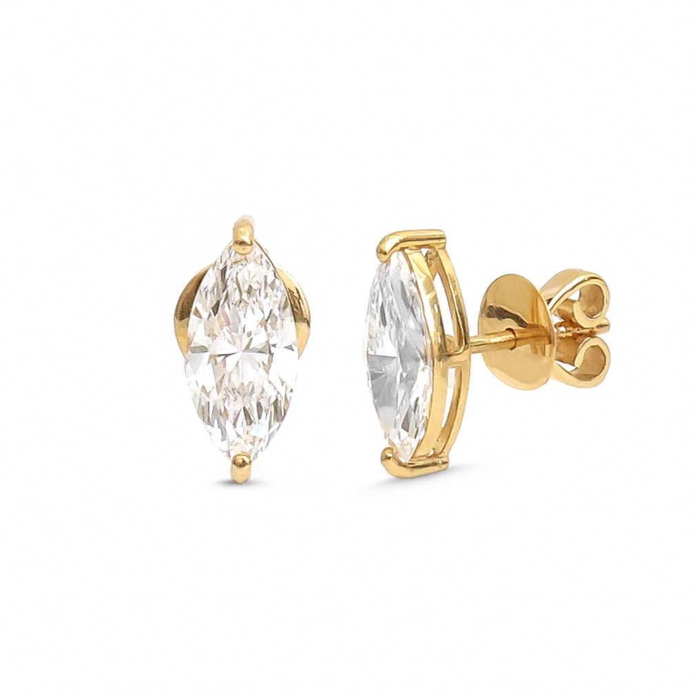 Heart Cut 14K (18K Custom)Lab Diamond Yellow Gold Solitaire Stud Earrings