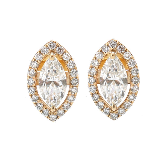Halo 14K (18K Custom)  Lab Diamond Yellow Gold Stud Earrings