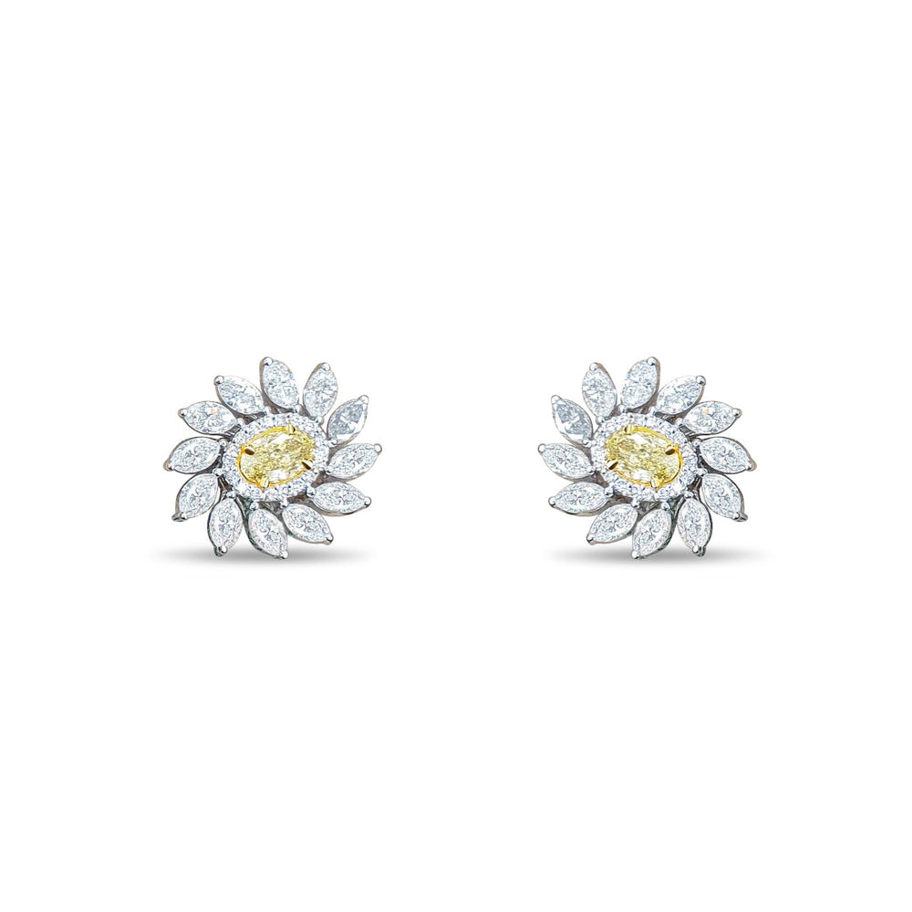 Floral Diamond 14K Yellow Centre White Marquise Earrings