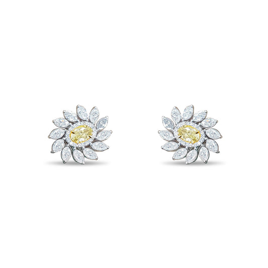 Floral Diamond 14K Yellow Centre White Marquise Earrings