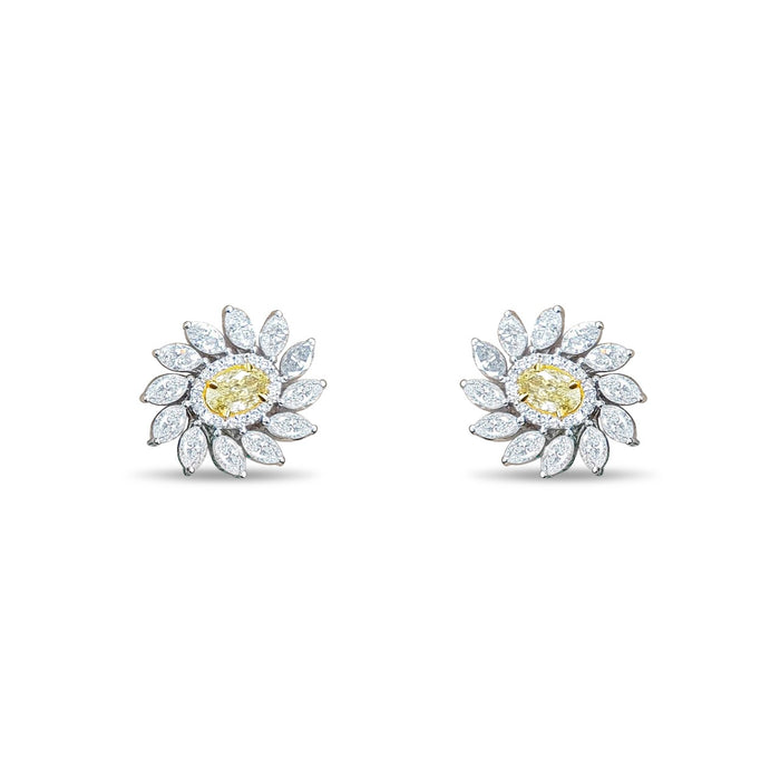 Floral Diamond 14K Yellow Centre White Marquise Earrings