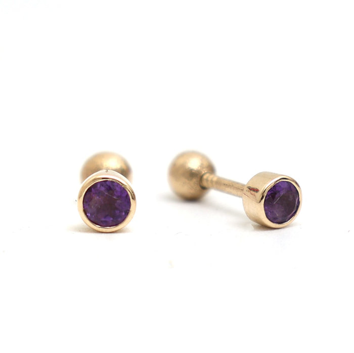 Amethyst Solitaire 14K (18k Custom) Yellow Gold Stud Earrings