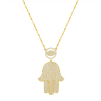 Pretty Round Diamond Hamsa Eye Necklace in 14K Gold