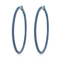 Blue Sapphire Diamond Hoop Earrings in 14K Yellow Gold