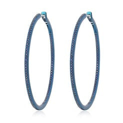 Blue Sapphire Diamond Hoop Earrings in 14K Yellow Gold