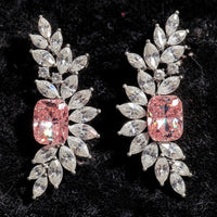 Pink Diamond 14K Gold Leaf Drop Earrings