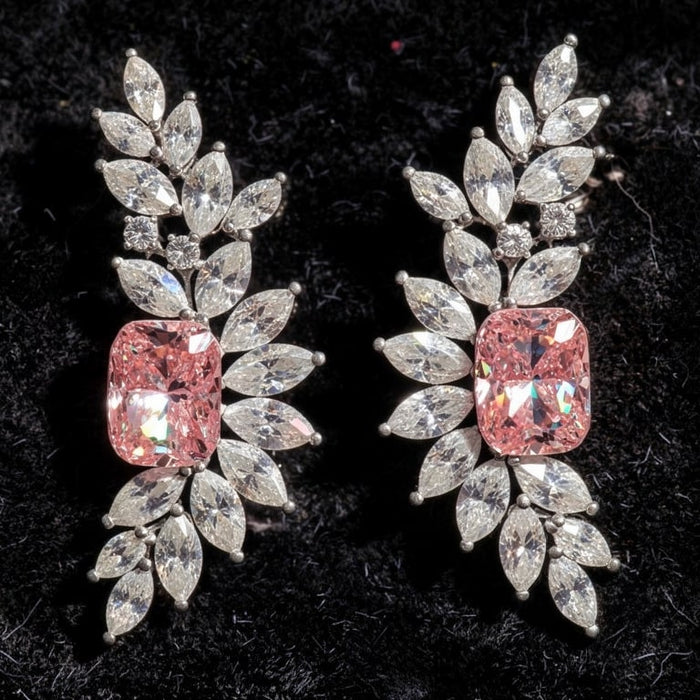 Pink Diamond 14K Gold Leaf Drop Earrings