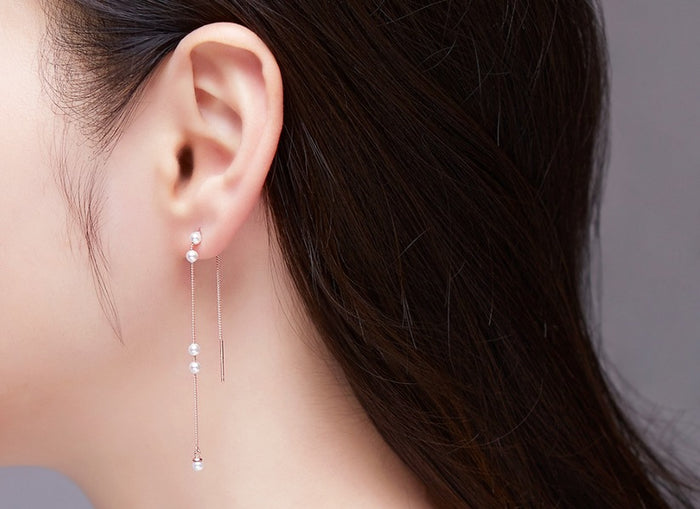 Freshwater Pearl Threader Earrings in 14K Rose Gold