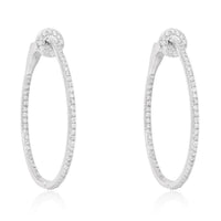 Circle Top Detail Diamond Oval Hoop Earrings in 14K Yellow Gold