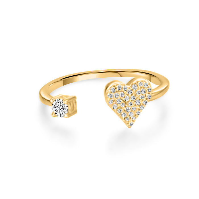 Open Heart Diamond Cuff Ring in 14K Yellow Gold