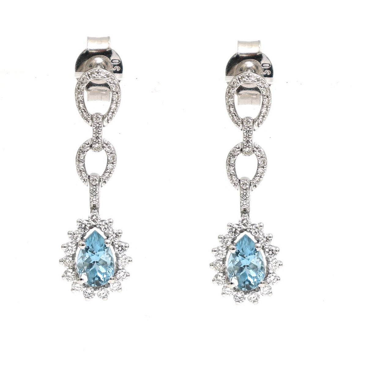 Celestial Aquamarine Diamond Drop Earrings in 18K White Gold