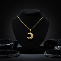 Diamond Edge Moon Charm Pendant Necklace in 14K Yellow Gold