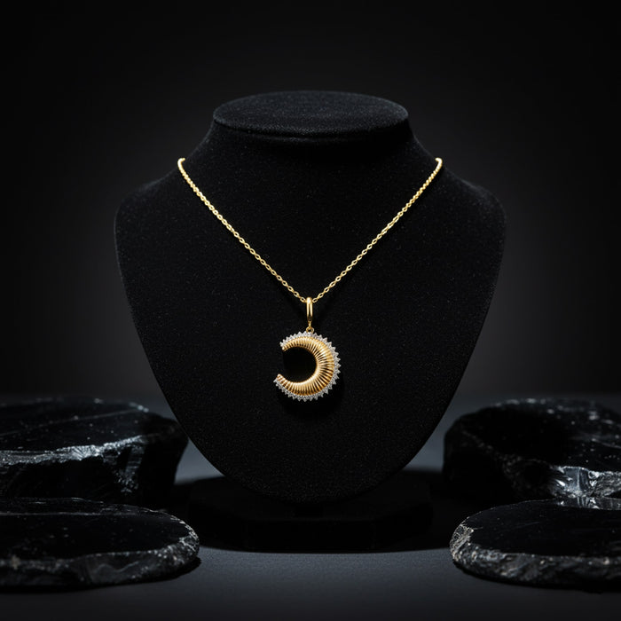 Diamond Edge Moon Charm Pendant Necklace in 14K Yellow Gold