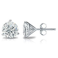 Three Prong Martini Push Back Diamond Stud Earrings in 14K Gold