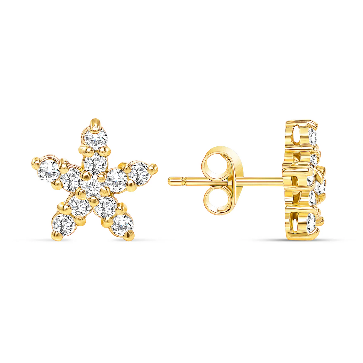 Pave Push Back Multi Color Star Shape Diamond Earrings