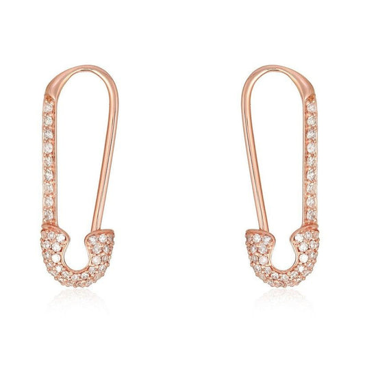 Pave Safety Pin Diamond Earrings in 14K Gold