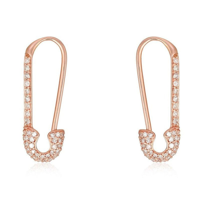 Pave Safety Pin Diamond Earrings in 14K Gold