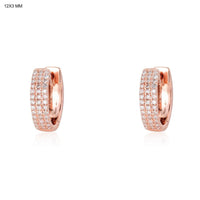 Triple Row Diamond Pavé Huggie Earrings in 14K Yellow Gold