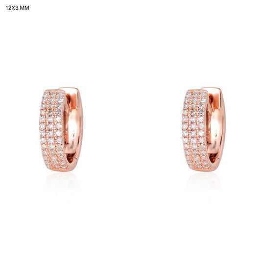 Triple Row Diamond Pavé Huggie Earrings in 14K Yellow Gold