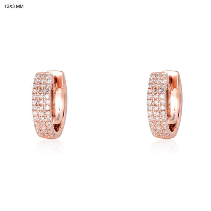 Triple Row Diamond Pavé Huggie Earrings in 14K Yellow Gold