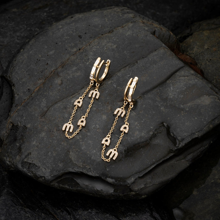 Double Strand Mama Drop Earrings in 14K Yellow Gold
