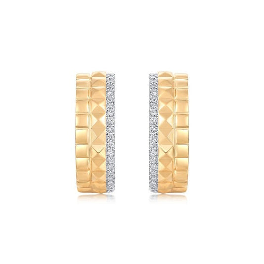 Classic Diamond Halo Circle Earrings in 14K Yellow Gold