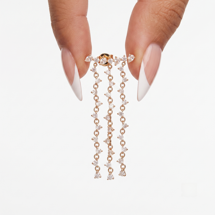 Triple Diamond Drop Chain Earrings in 14K Yellow Gold