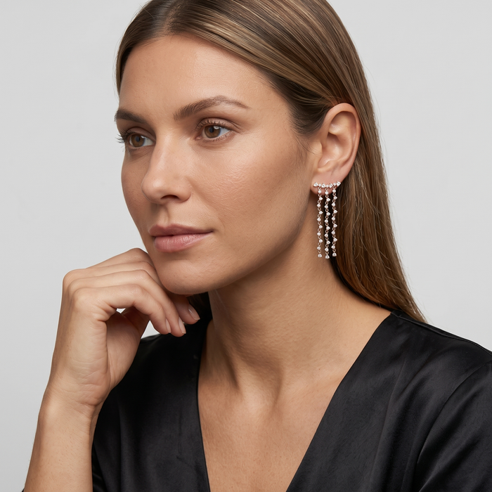 Triple Diamond Drop Chain Earrings in 14K Yellow Gold