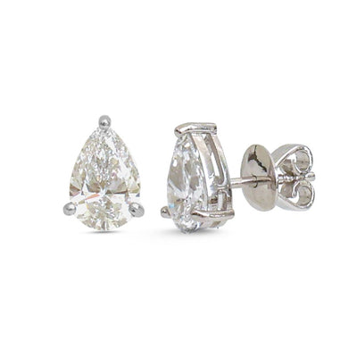 Pear Lab Diamond 14K (18k Custom) White Gold Solitaire Stud Earrings