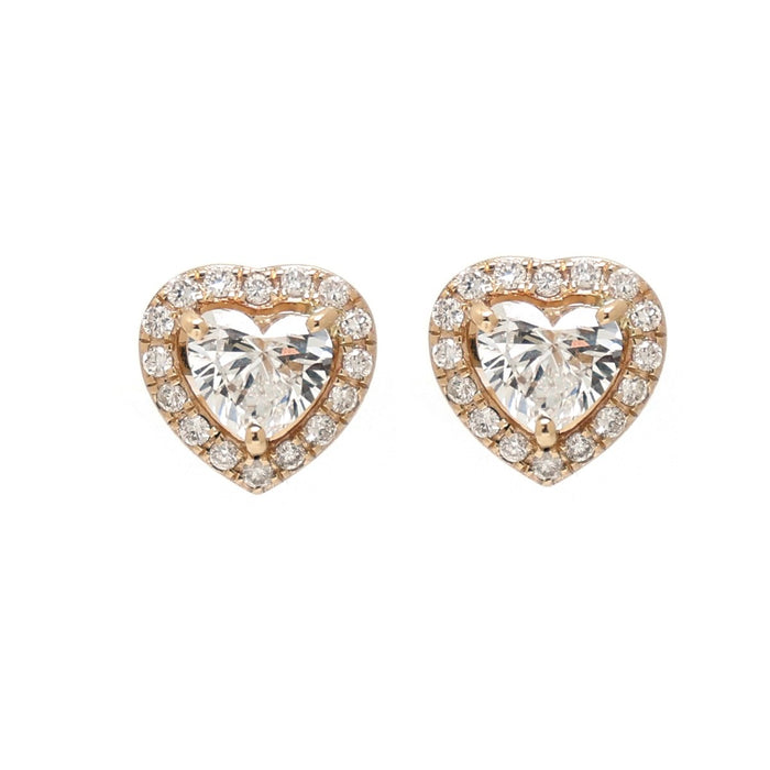 Heart Halo 14K Lab (18k Custom) Diamond Yellow Gold Stud Earrings