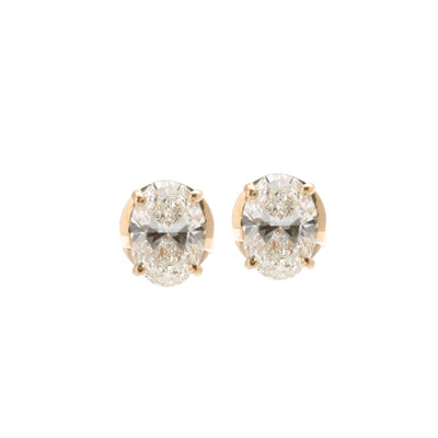 Oval Lab 14K(18K Custom) Diamond Yellow Gold Stud Earrings
