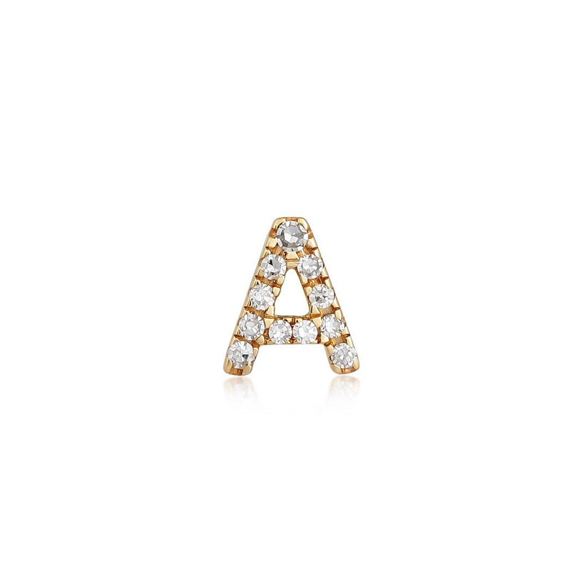 A Initial Diamond Letter Stud Earrings in 14K Yellow Gold