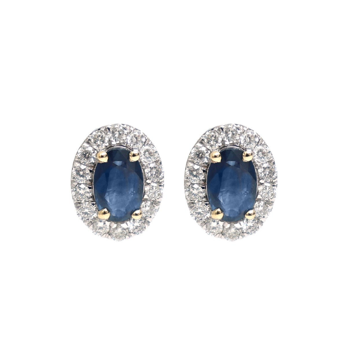 Blue Sapphire Halo 14K(18k custom) Natural Diamond White Gold Stud Earrings
