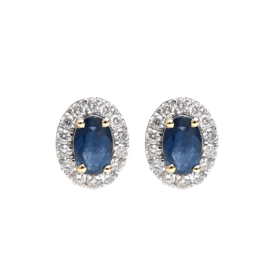 Blue Sapphire Halo 14K(18k custom) Natural Diamond White Gold Stud Earrings