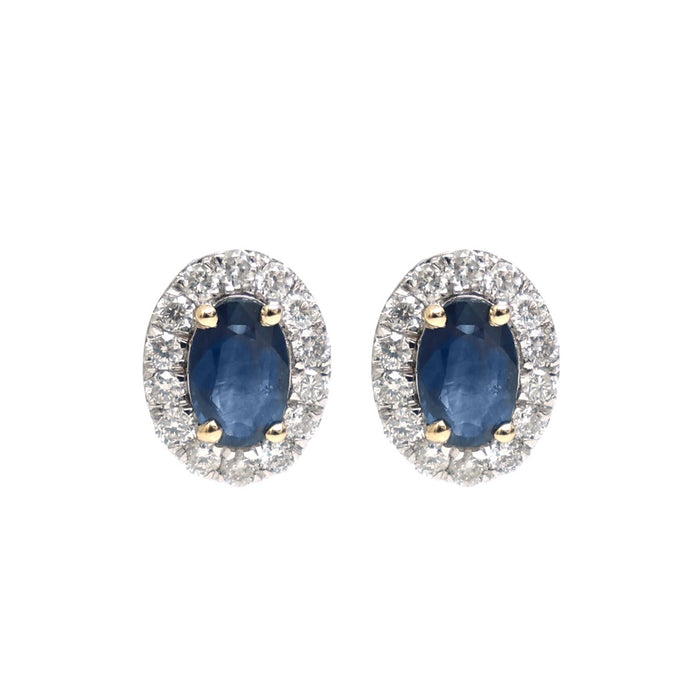 Blue Sapphire Halo 14K(18k custom) Natural Diamond White Gold Stud Earrings