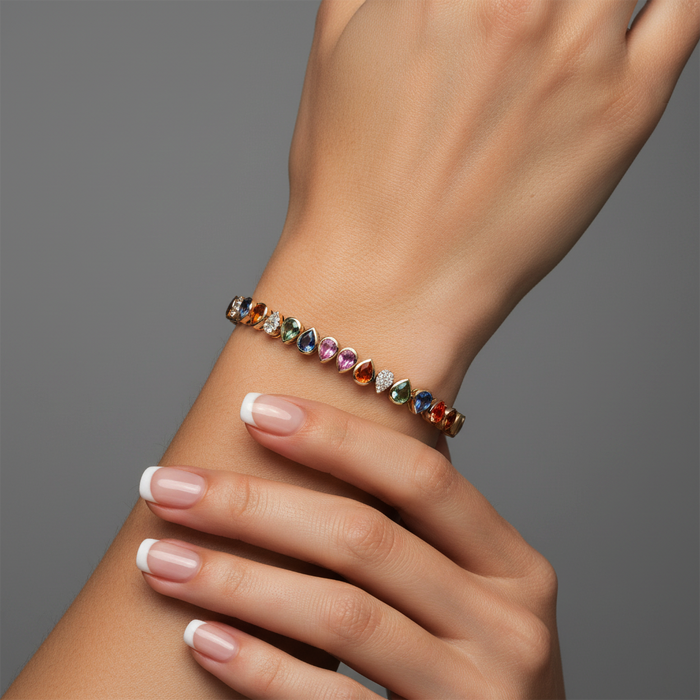 Diamond Multi-Sapphire Bracelet in 14K Yellow Gold