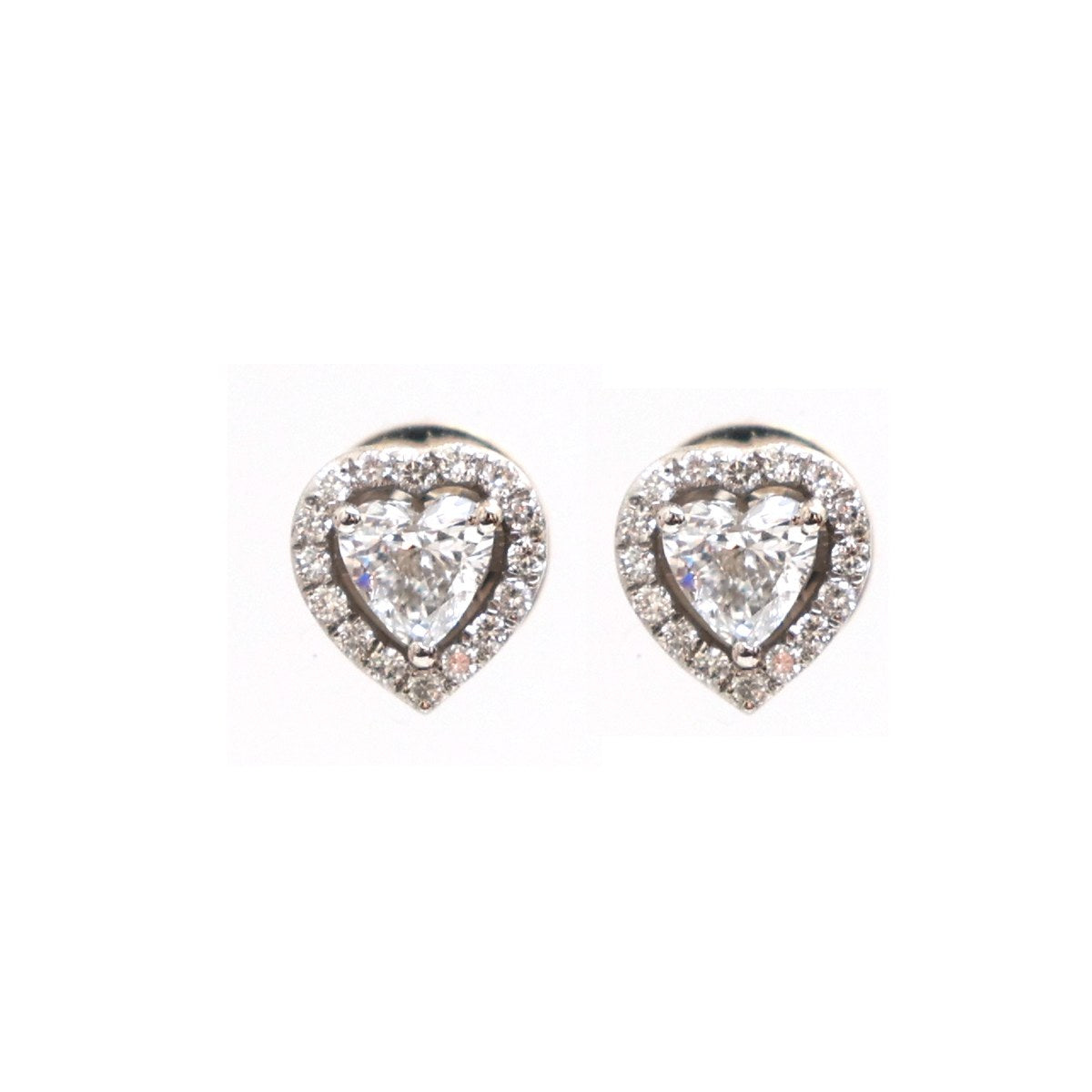 Lab Diamond 14K (18K Custom) Heart Halo Stud Earrings White Gold