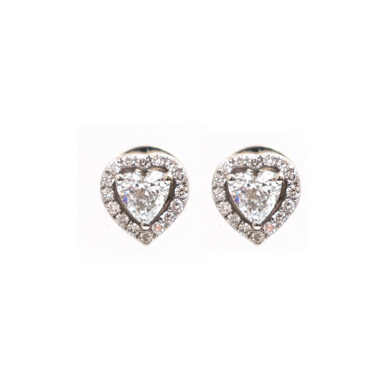 Lab Diamond 14K (18K Custom) Heart Halo Stud Earrings White Gold