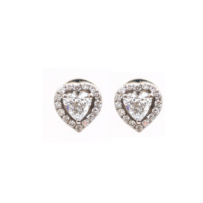 Lab Diamond 14K (18K Custom) Heart Halo Stud Earrings White Gold