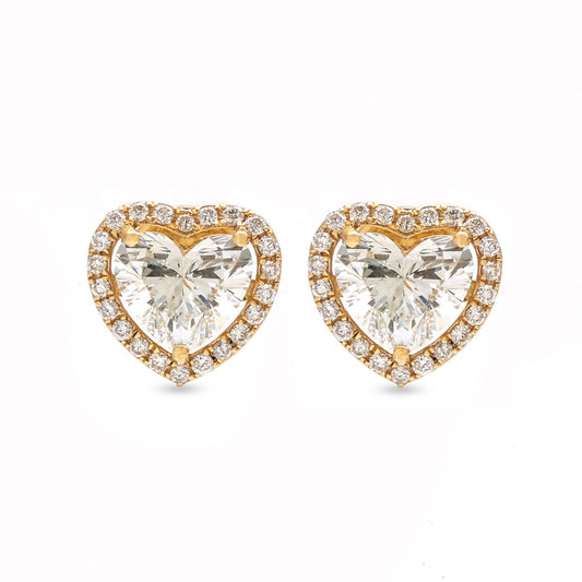Heart Cut 18K Lab Diamond Yellow Gold Stud Earrings