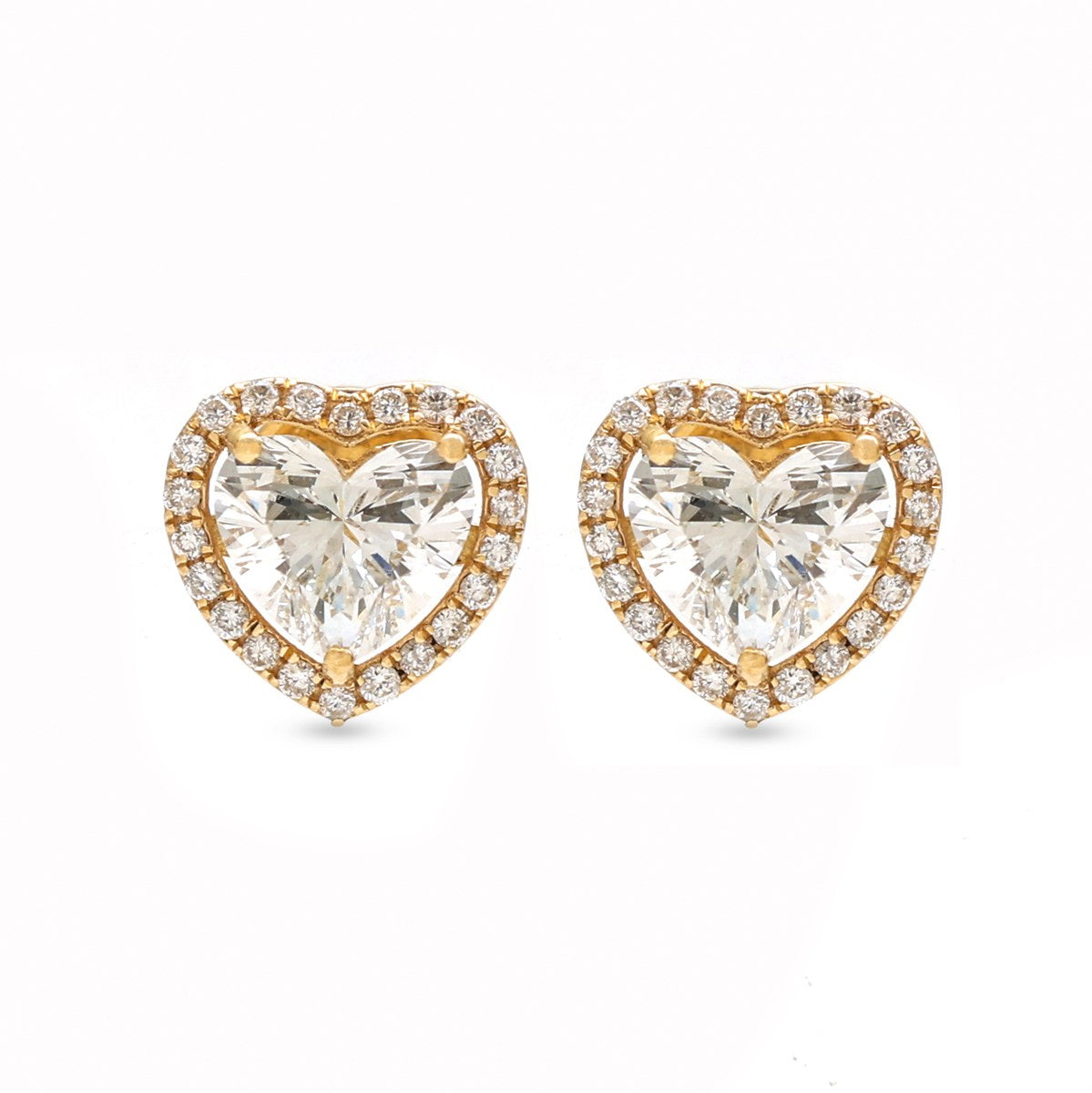 18K Lab-Grown Diamond Heart Stud Earrings in Yellow Gold