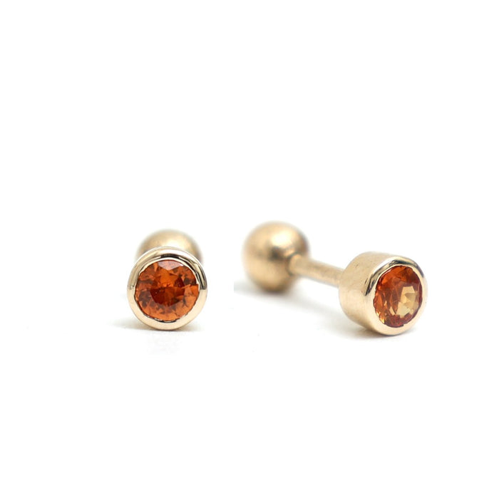 Orange Sapphire14K (18k Custom)  Bezel Set Screw Back Stud Earring Yellow Gold