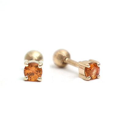 Orange Sapphire 14K (18K Custom) Solitaire Screw Back Stud Yellow Gold  Earrings