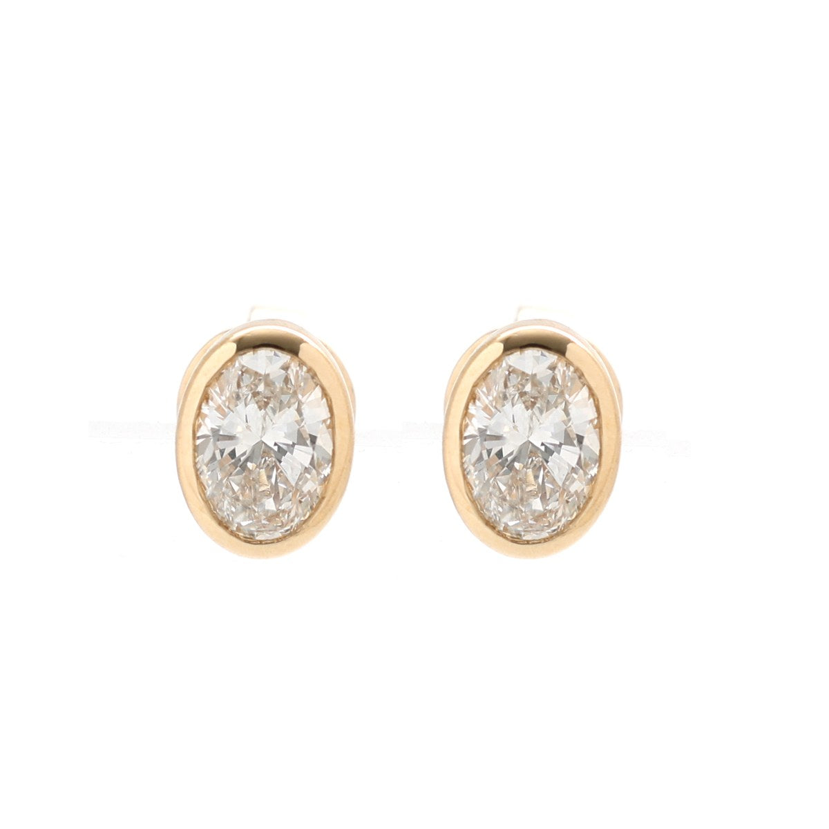 Oval Bezel 14K(18K Custom) Lab Diamond Yellow Gold Stud Earrings