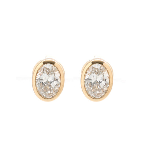 Oval Bezel 14K(18K Custom) Lab Diamond Yellow Gold Stud Earrings