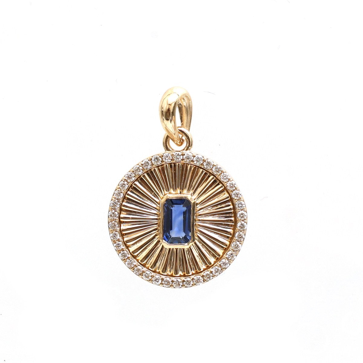 Sunburst Blue Sapphire Diamond 14K (18K Custom) Yellow Gold Pendant Necklace